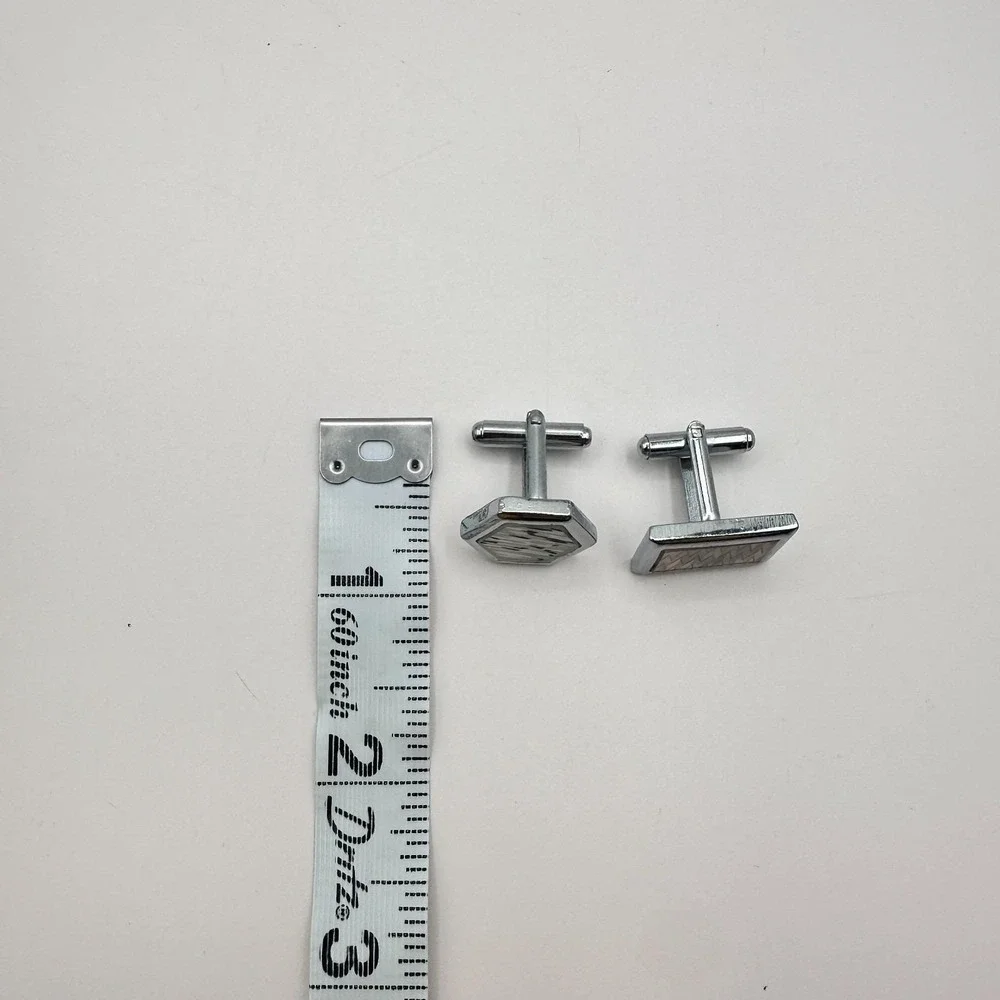 Vintage 60s Mid-Century Silver Tone Cufflink Set Geometric Glass Inlay‎ Jewelry